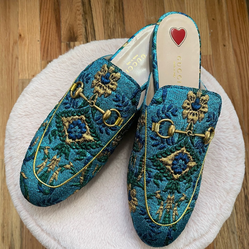 Gucci Princetown Metallic Brocade Horsebit Slipper Mule